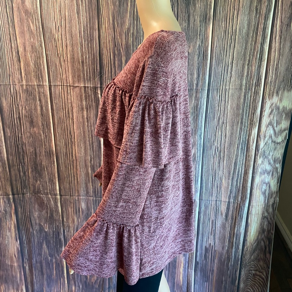 Easel size large rose pink long sleeve boho ruffles statement sleeve blouse - Picture 9 of 15